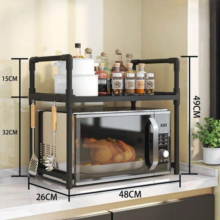 Raft metalic cuptor cu microunde, negru, etajera ajustabila, organizator bucatarie