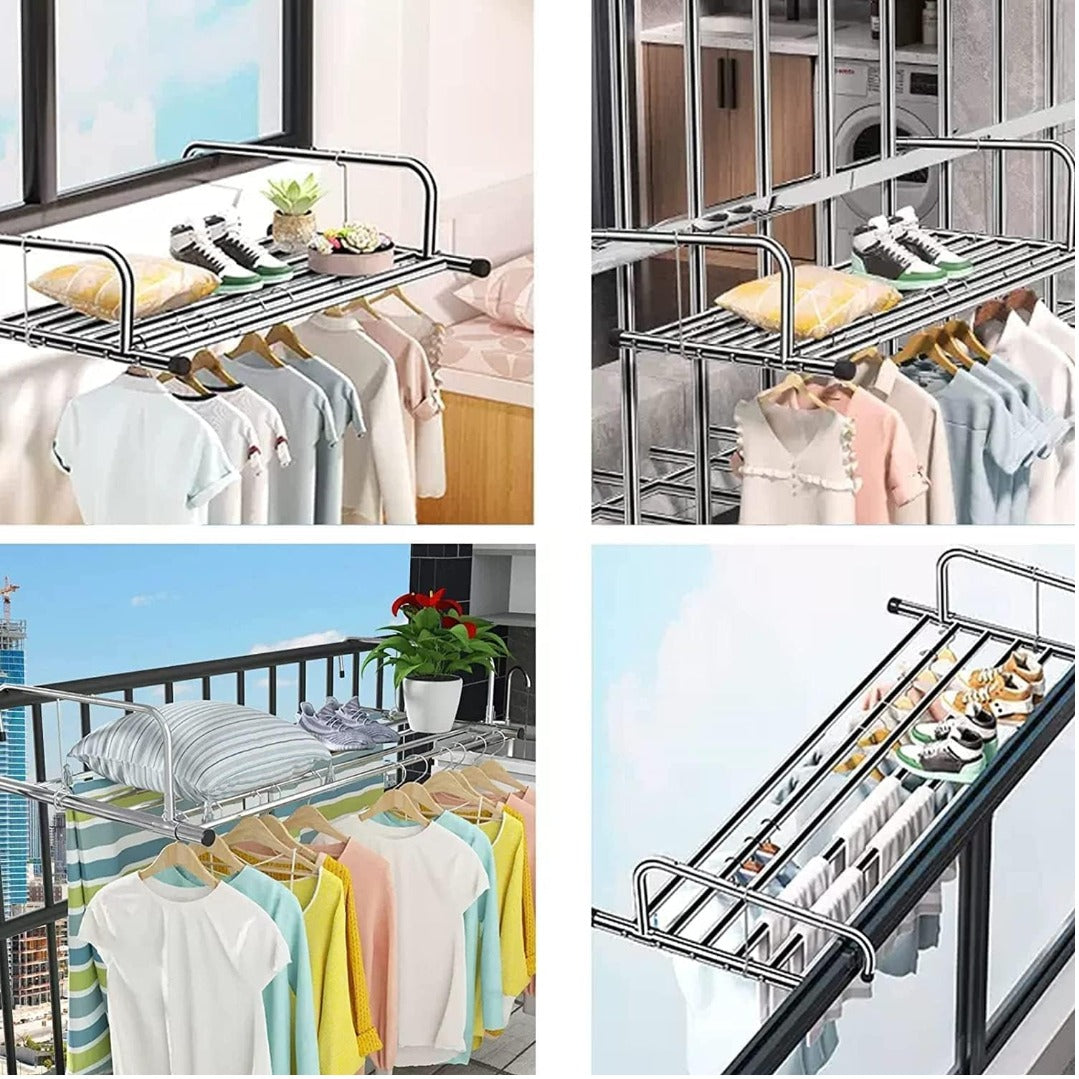 Suport extensibil pentru haine din oțel inoxidabil – Practic și durabil!